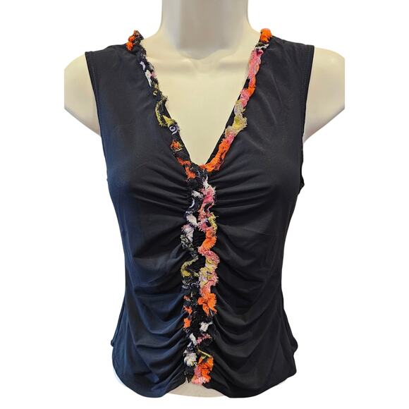 Trina turk double stretch chiffon bright frill trim tank blouse layering top S - Picture 1 of 9